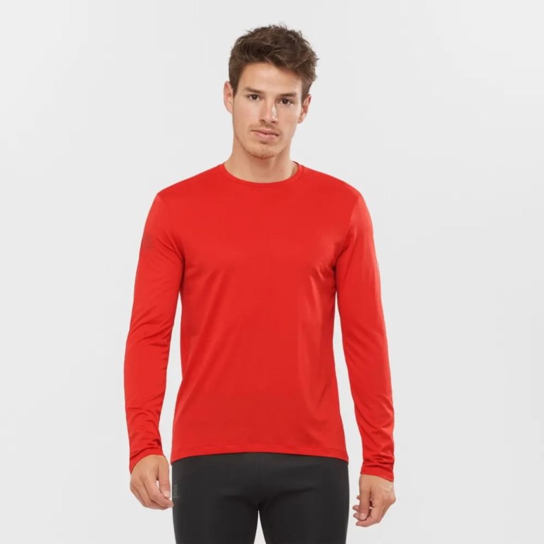 Salomon Agile Long Sleeve Men\'s T-Shirts Red | 268-LSBGWM