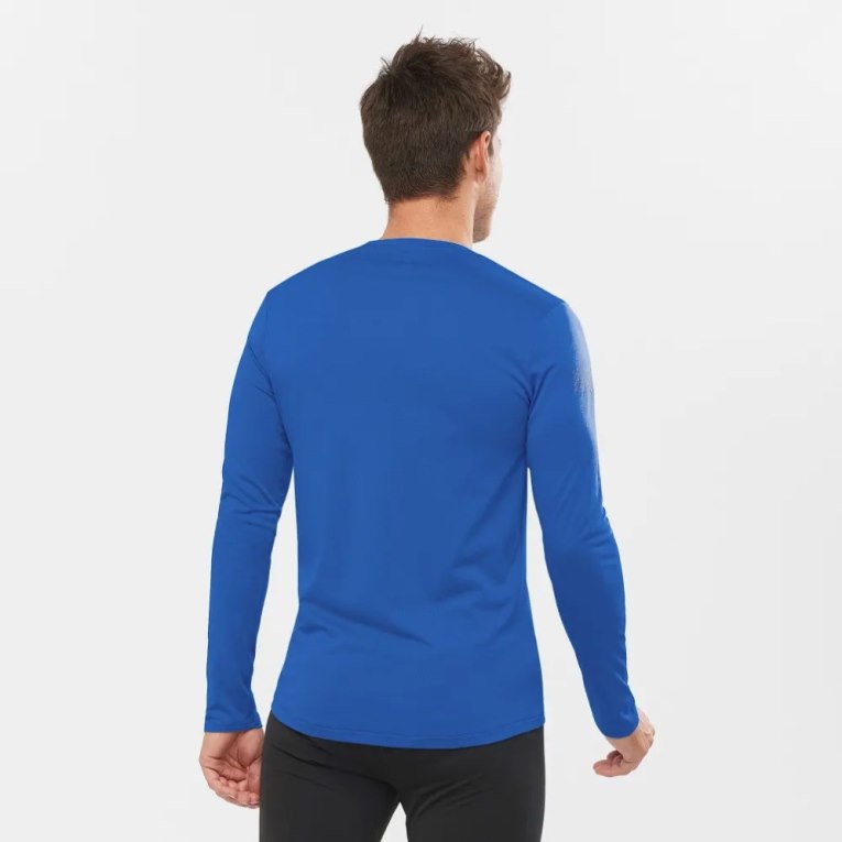 Salomon Agile Long Sleeve Men's T-Shirts Blue | 821-PVTHRD