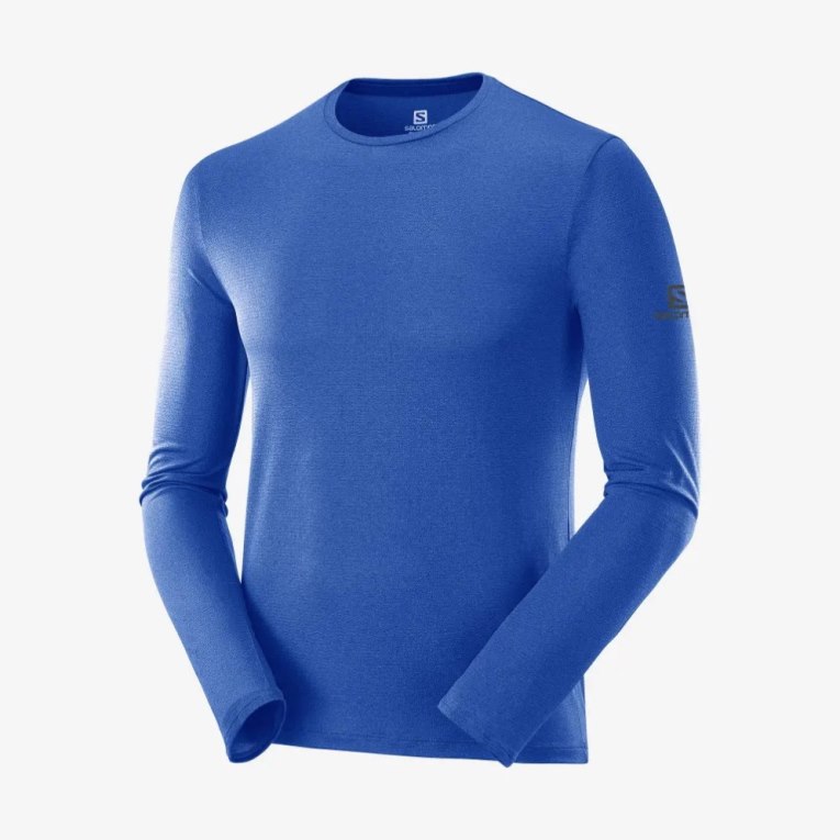 Salomon Agile Long Sleeve Men's T-Shirts Blue | 821-PVTHRD