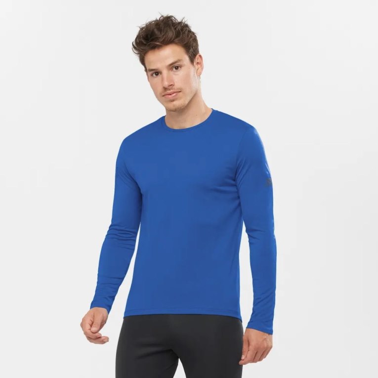 Salomon Agile Long Sleeve Men\'s T-Shirts Blue | 821-PVTHRD