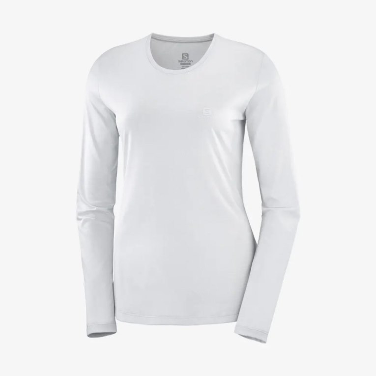 Salomon Agile Long Sleeve Women's T-Shirts White | 675-VDRNLB