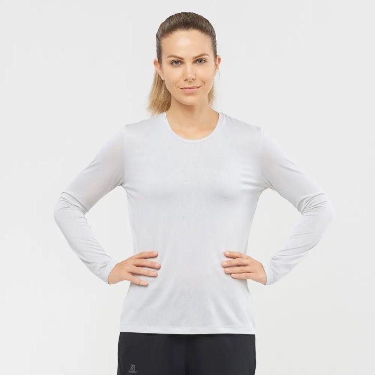 Salomon Agile Long Sleeve Women\'s T-Shirts White | 675-VDRNLB