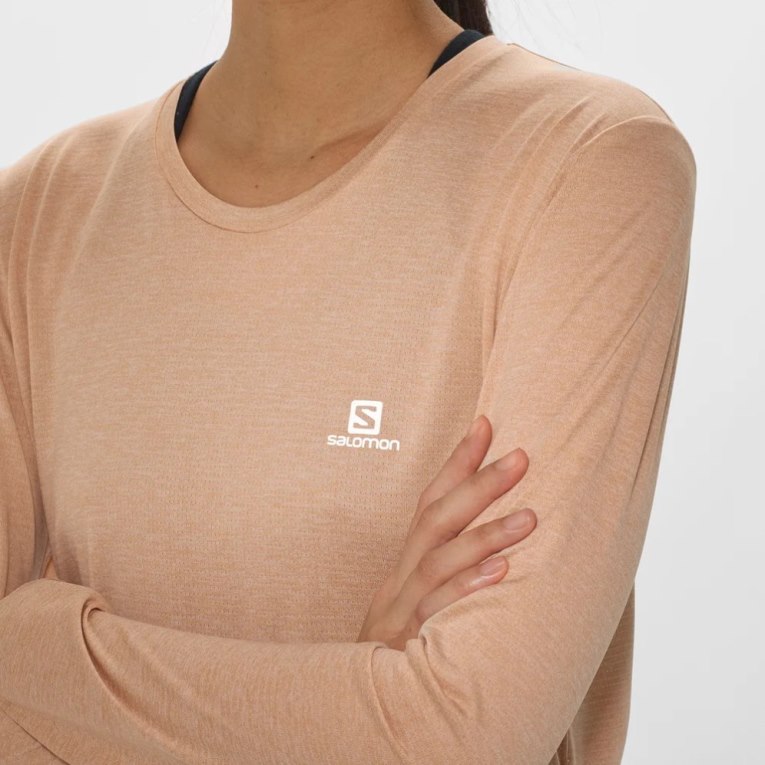 Salomon Agile Long Sleeve Women's T-Shirts Apricot | 890-PIDFSL