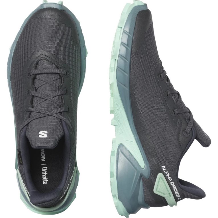 Salomon Alphacross 4 GTX Women's Running Shoes Dark Grey / Mint | 738-HZWIYQ