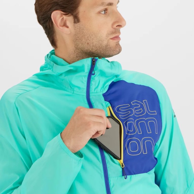 Salomon Bonatti Cross Men's Windbreaker Turquoise / Blue | 396-UFQIZN