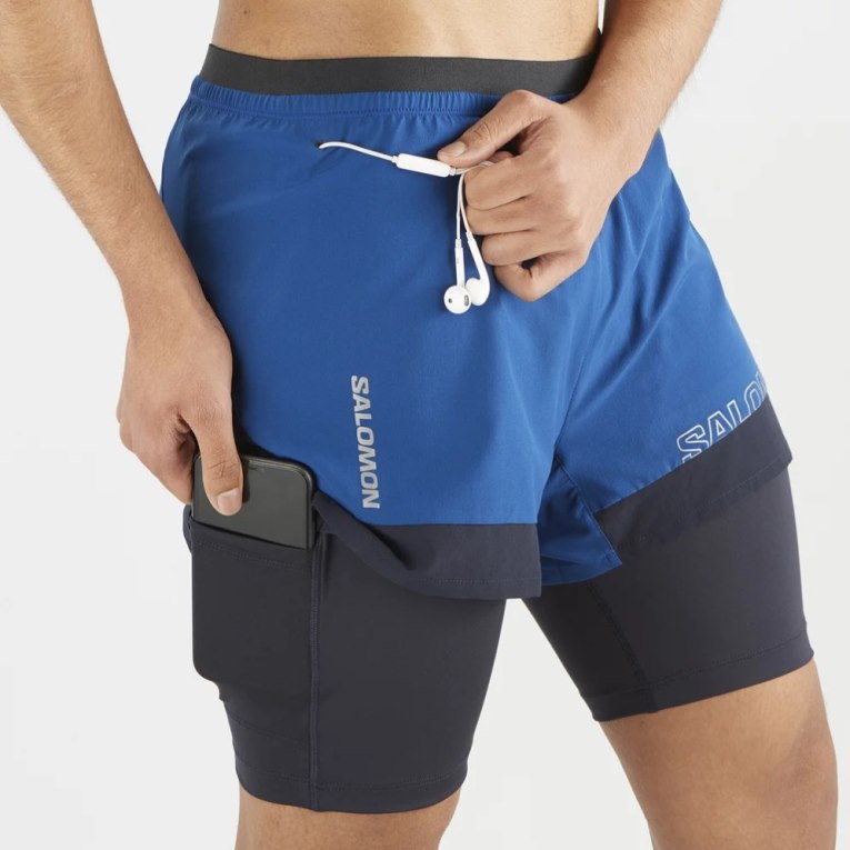 Salomon Cross 2in1 Men's Shorts Blue | 607-ORMGEJ