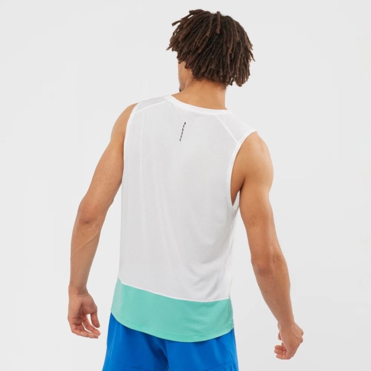 Salomon Cross Run Graphic Men's Tanks White / Turquoise | 827-VYDHWQ