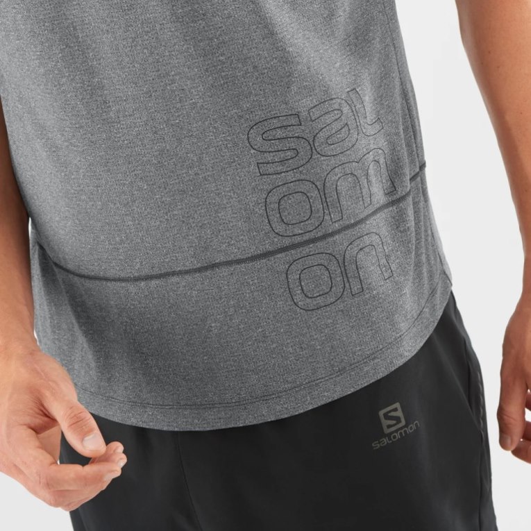 Salomon Cross Run Graphic Short Sleeve Men's T-Shirts Grey | 763-CIQZXY