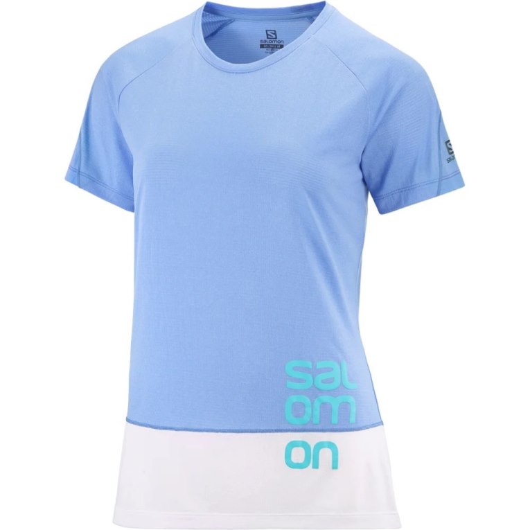 Salomon Cross Run Graphic Short Sleeve Women's T-Shirts Light Blue | 362-KQDEPX