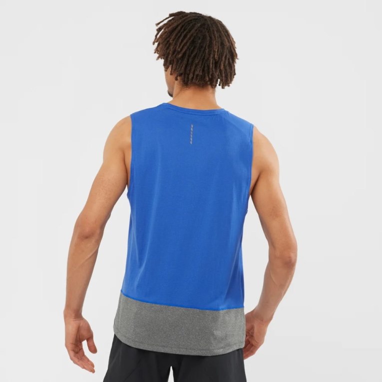 Salomon Cross Run Men's Tanks Blue / Grey | 428-GACXJM