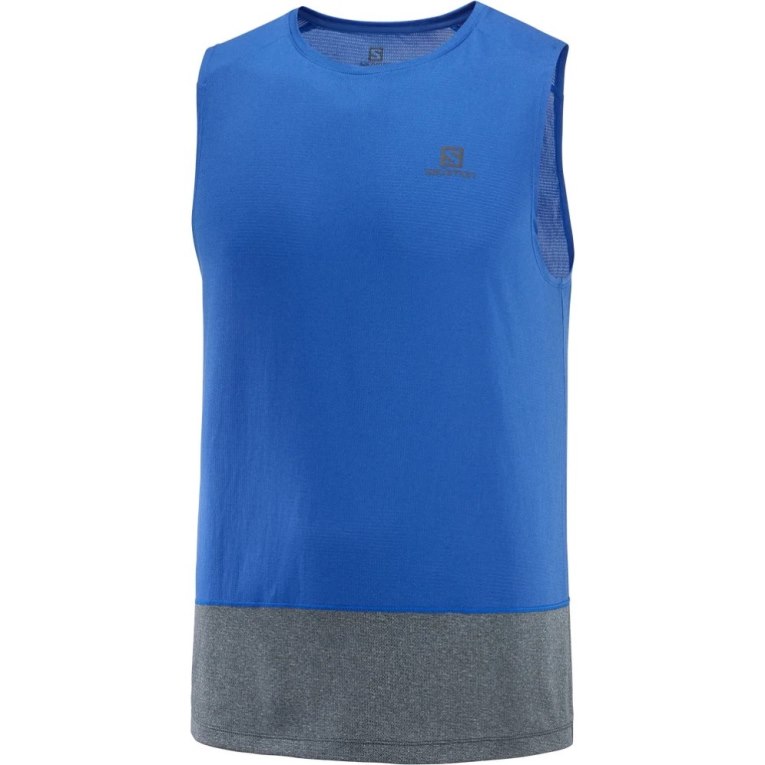 Salomon Cross Run Men's Tanks Blue / Grey | 428-GACXJM