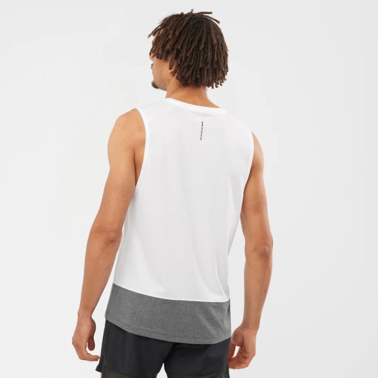 Salomon Cross Run Men's Tanks White / Grey | 235-ROESBQ