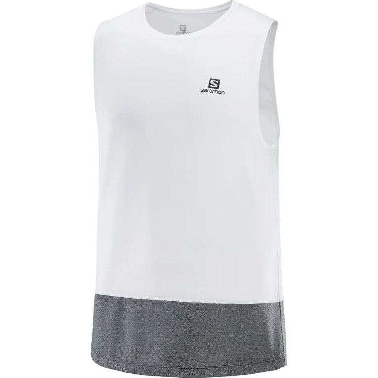 Salomon Cross Run Men's Tanks White / Grey | 235-ROESBQ