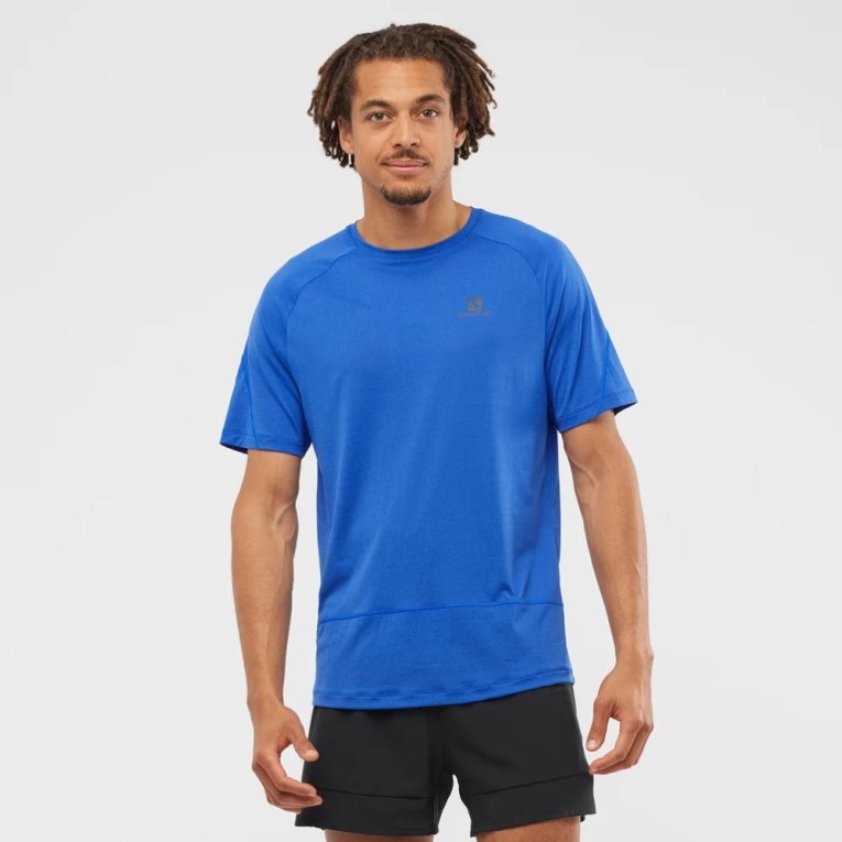 Salomon Cross Run Short Sleeve Men\'s T-Shirts Blue | 810-QNHFUA