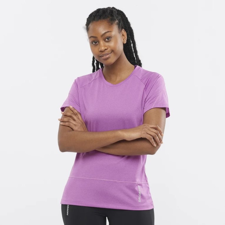 Salomon Cross Run Short Sleeve Women\'s T-Shirts Lavender | 438-REBDSG