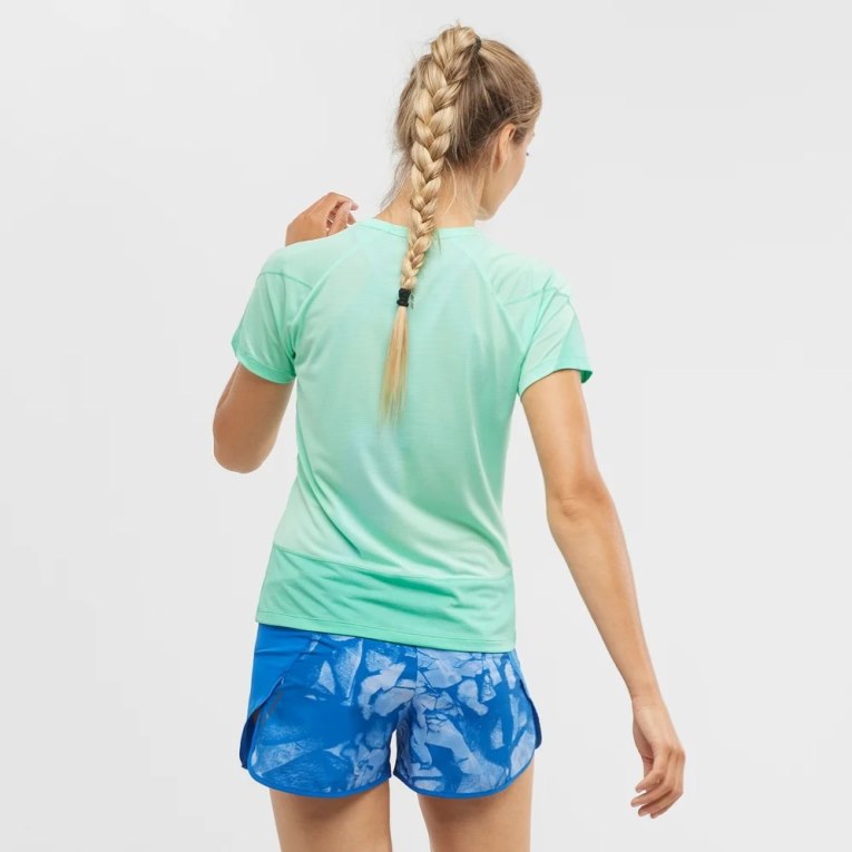 Salomon Cross Run Short Sleeve Women's T-Shirts Turquoise | 540-GUIBQX