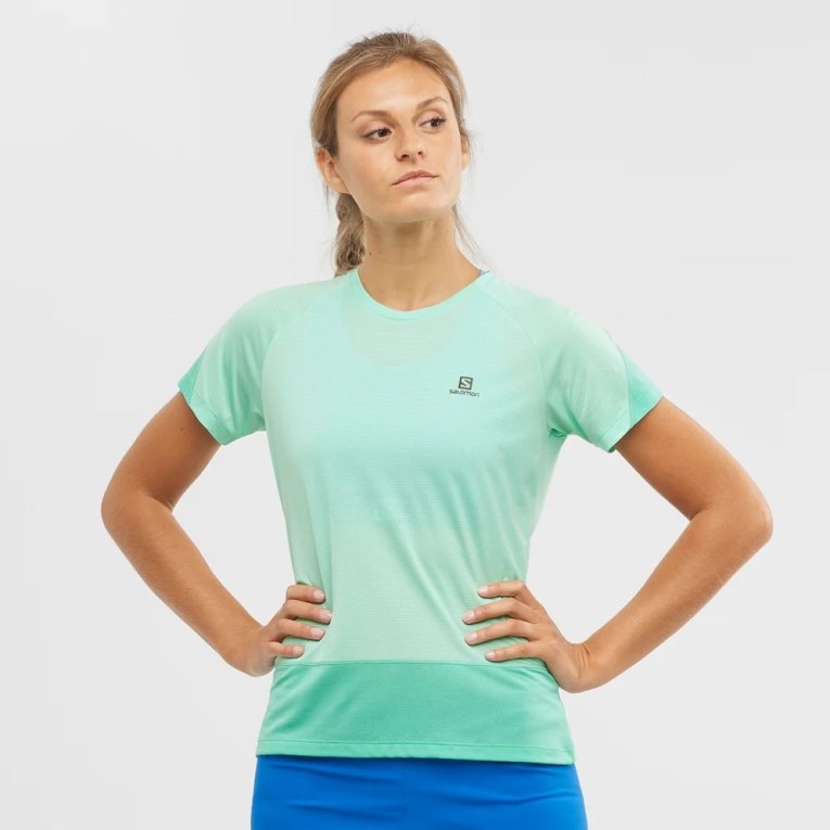 Salomon Cross Run Short Sleeve Women\'s T-Shirts Turquoise | 540-GUIBQX