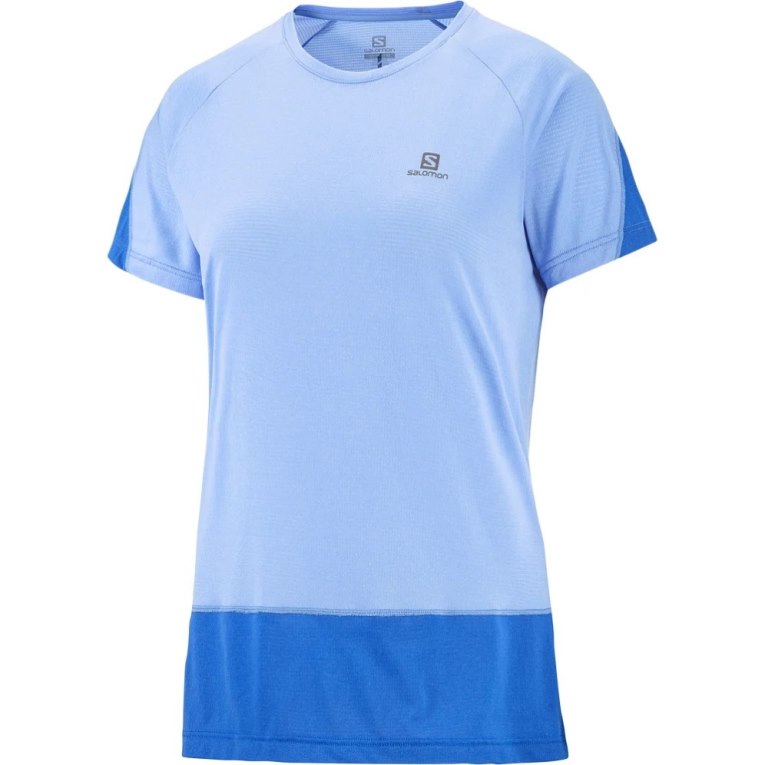 Salomon Cross Run Short Sleeve Women's T-Shirts Blue | 609-GUBZAR