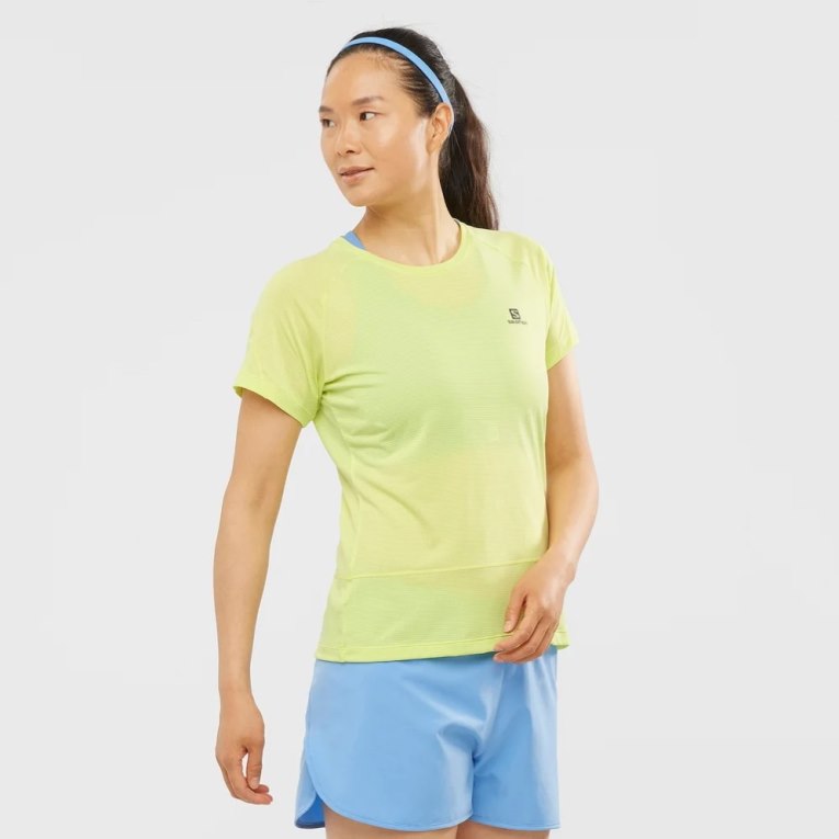 Salomon Cross Run Short Sleeve Women\'s T-Shirts Lemon | 862-DTCQVX