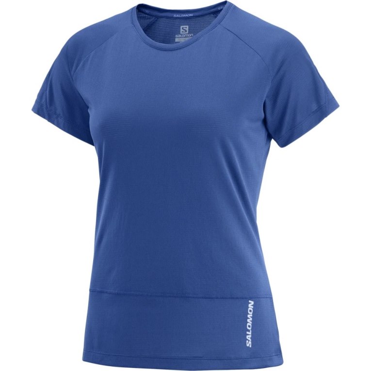 Salomon Cross Run Short Sleeve Women's T-Shirts Blue | 937-YWNFBD