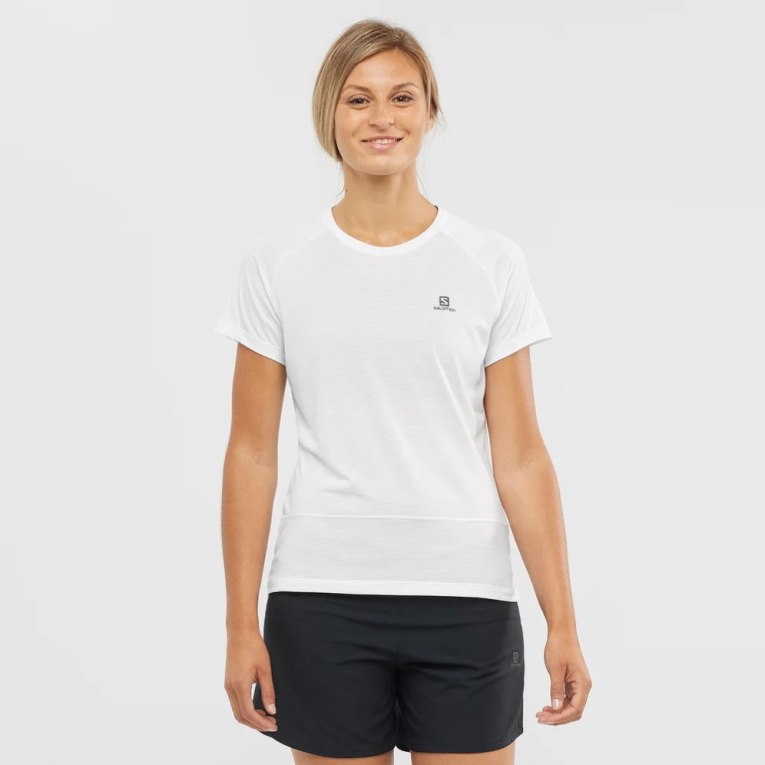 Salomon Cross Run Short Sleeve Women\'s T-Shirts White | 938-FAVQRC