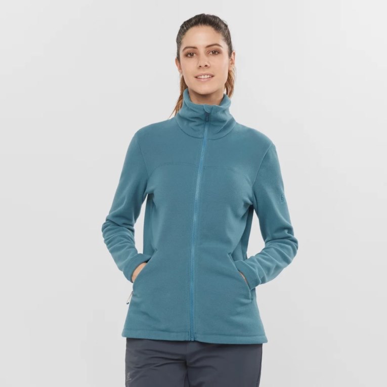 Salomon Essential Cosy Fleece Full Zip Women\'s Jackets Turquoise | 614-CHZXDN