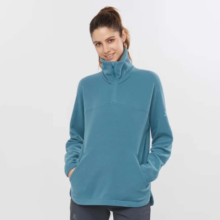 Salomon Essential Cosy Fleece Women\'s Sweatshirt Turquoise | 859-VYXJOF