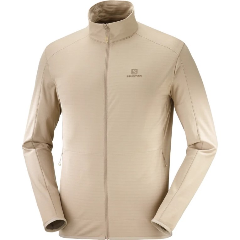 Salomon Essential Lightwarm Full Zip Men's Jackets Beige | 385-DYOSMZ