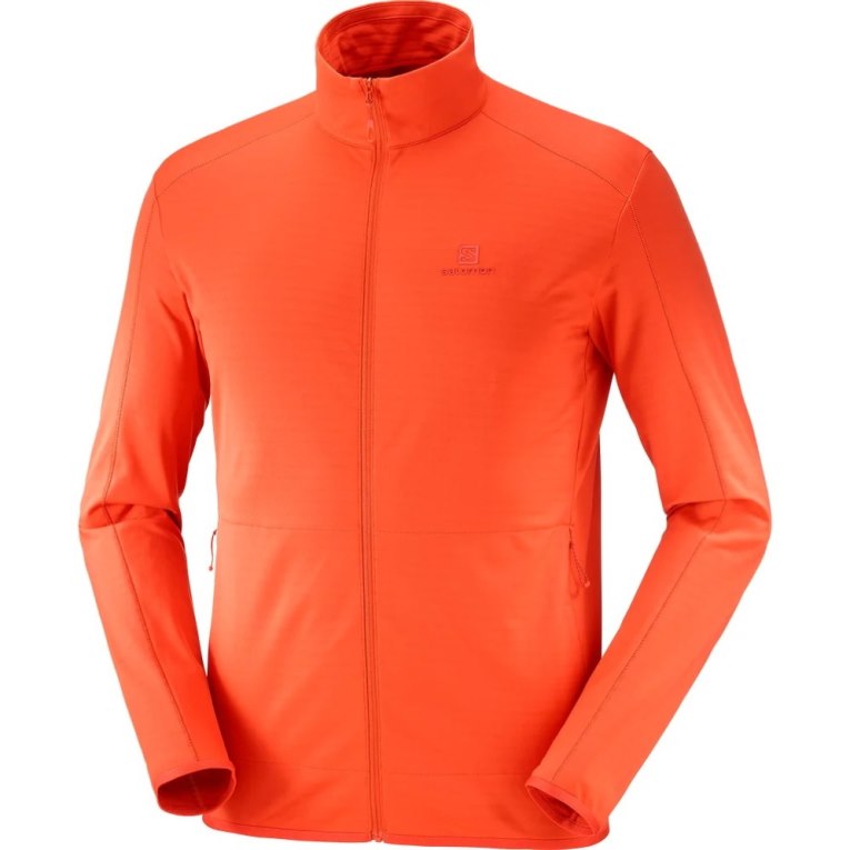 Salomon Essential Lightwarm Full Zip Men's Jackets Orange | 507-BQHUEC