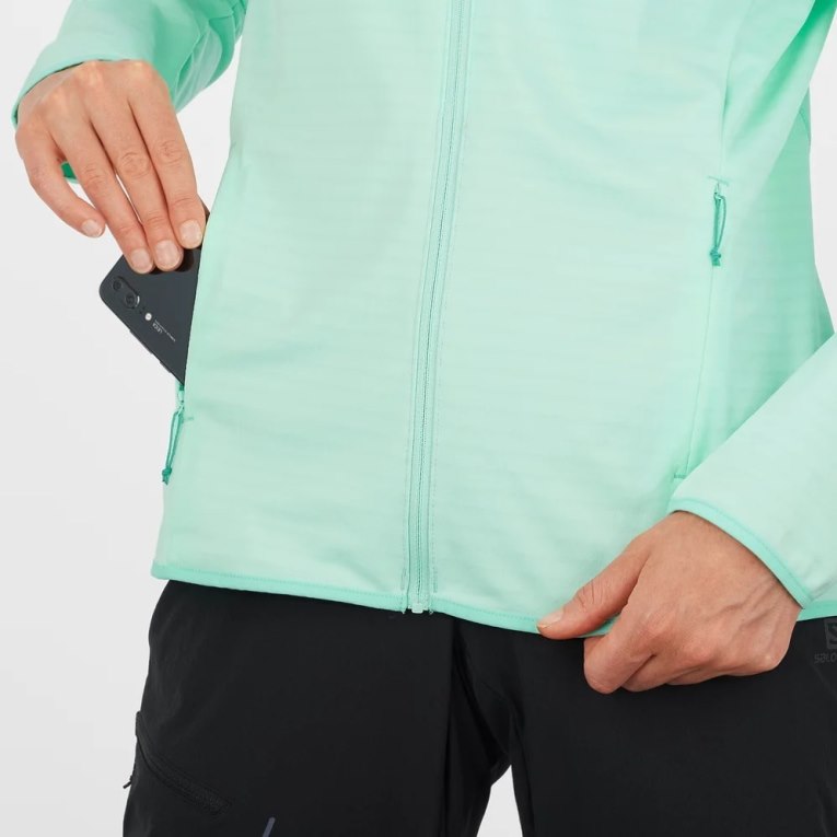 Salomon Essential Lightwarm Full Zip Women's Jackets Turquoise | 049-JOPFWU