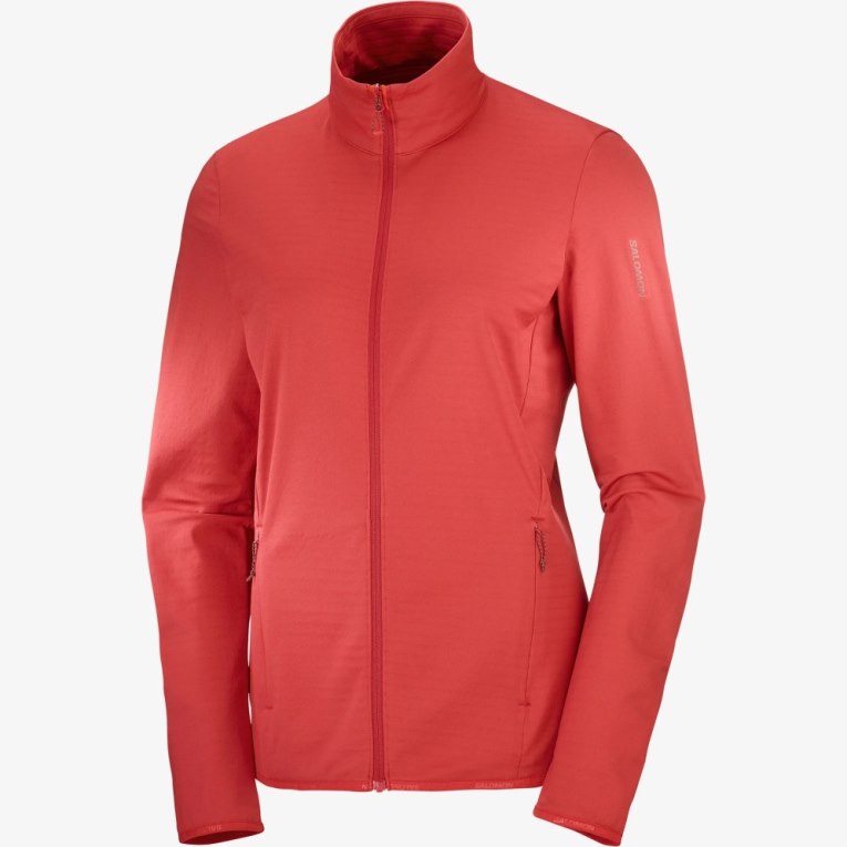 Salomon Essential Lightwarm Full Zip Women's Jackets Red | 217-QXNAPR