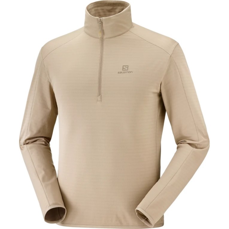 Salomon Essential Lightwarm Half Zip Men's Sweatshirt Beige | 287-WFQXSK