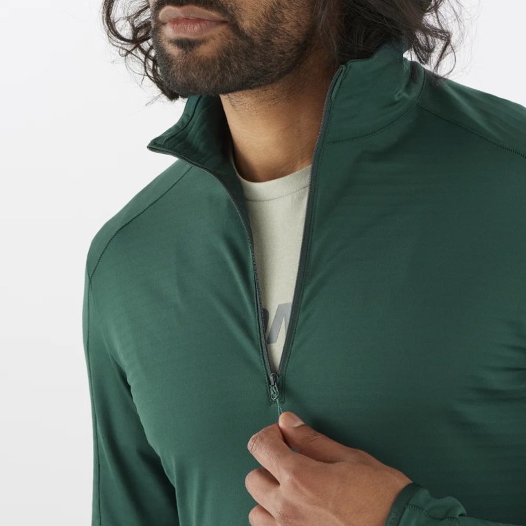 Salomon Essential Lightwarm Half Zip Men's Sweatshirt Green | 602-WYZASD