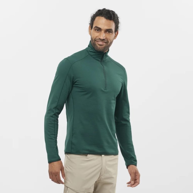 Salomon Essential Lightwarm Half Zip Men\'s Sweatshirt Green | 602-WYZASD