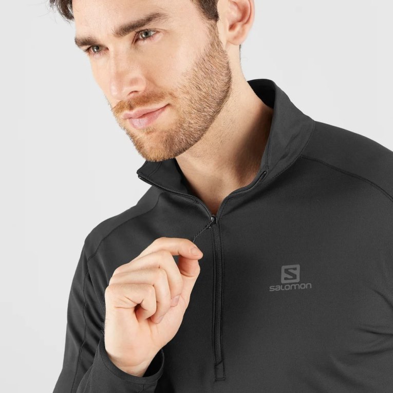 Salomon Essential Lightwarm Half Zip Men's Sweatshirt Black | 635-DZUQGE