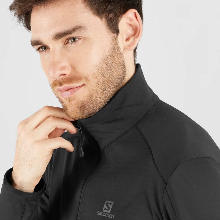 Salomon Essential Lightwarm Half Zip Men's Sweatshirt Black | 635-DZUQGE