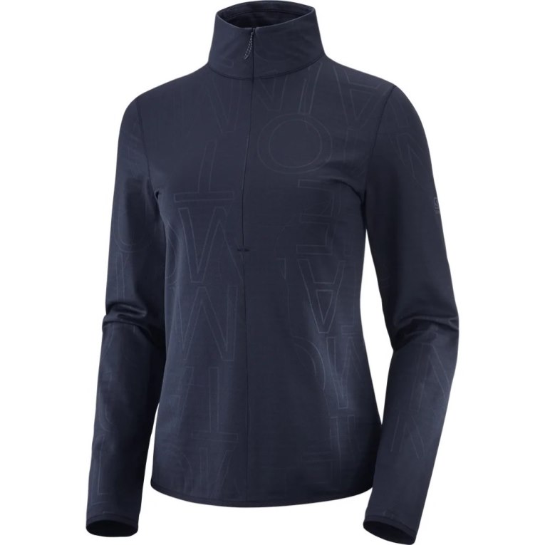 Salomon Essential Lightwarm Half Zip Women's Jackets Navy | 160-GFHVQM