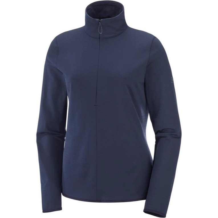 Salomon Essential Lightwarm Half Zip Women's Jackets Navy | 405-HNXSJR