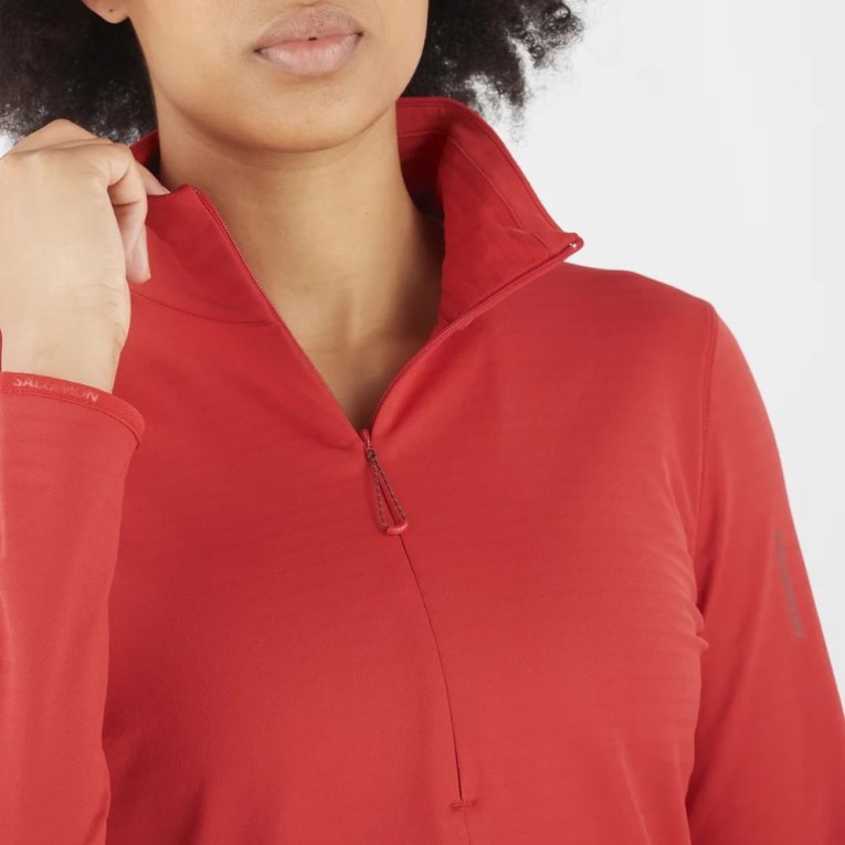 Salomon Essential Lightwarm Half Zip Women's Jackets Red | 513-SCQWTP