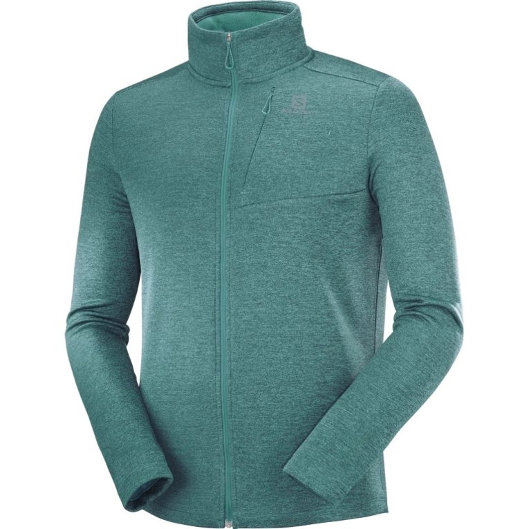 Salomon Essential Lightwarm Heather Full Zip Men's Jackets Turquoise | 703-QUIFKN