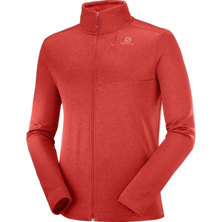 Salomon Essential Lightwarm Heather Full Zip Men's Jackets Red | 986-GJTOVS