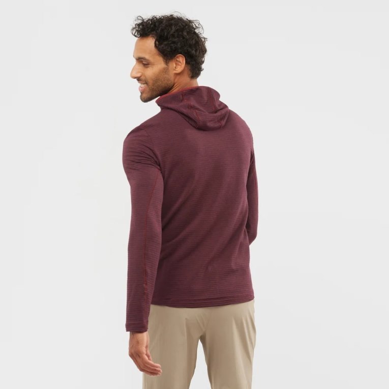 Salomon Essential Lightwarm Hooded Men's Jackets Burgundy | 064-ONDXWL