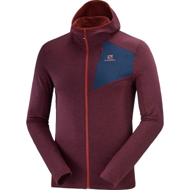 Salomon Essential Lightwarm Hooded Men's Jackets Burgundy | 064-ONDXWL