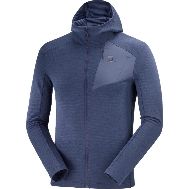 Salomon Essential Lightwarm Hooded Men's Jackets Navy | 604-PAFQRJ