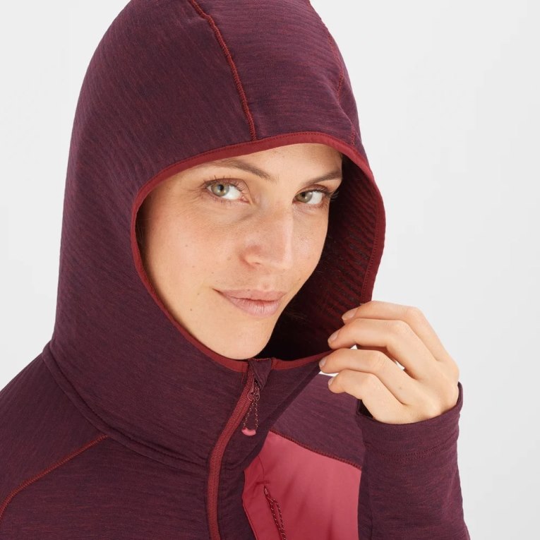 Salomon Essential Lightwarm Hooded Women's Jackets Burgundy | 149-NUTRGC