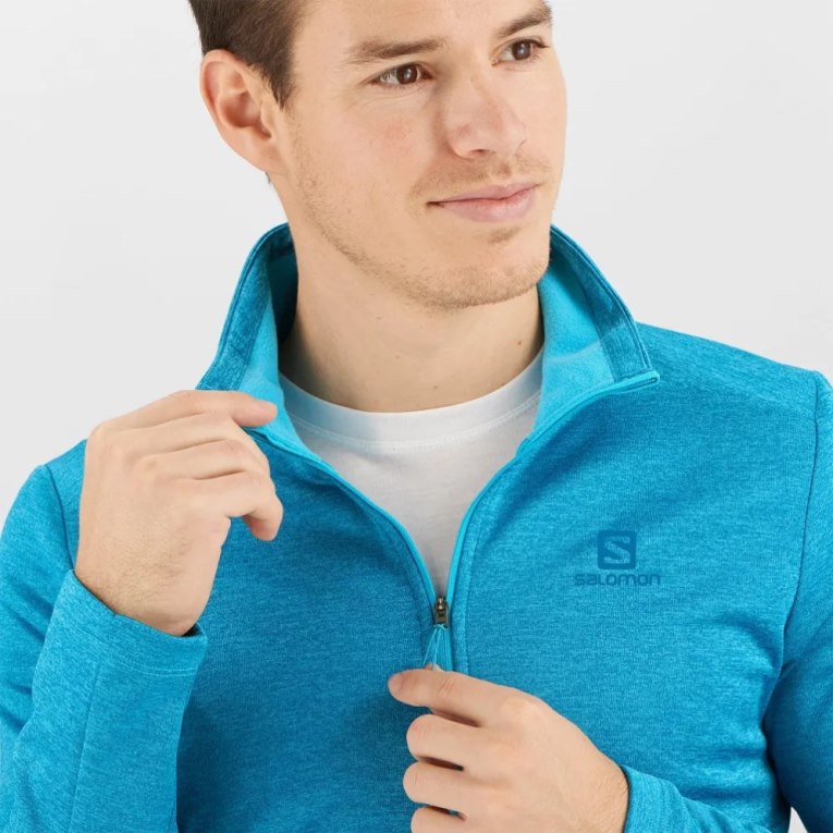 Salomon Essential Lightwarm Seamless Half Zip Men's Sweatshirt Blue | 167-SAYLEI