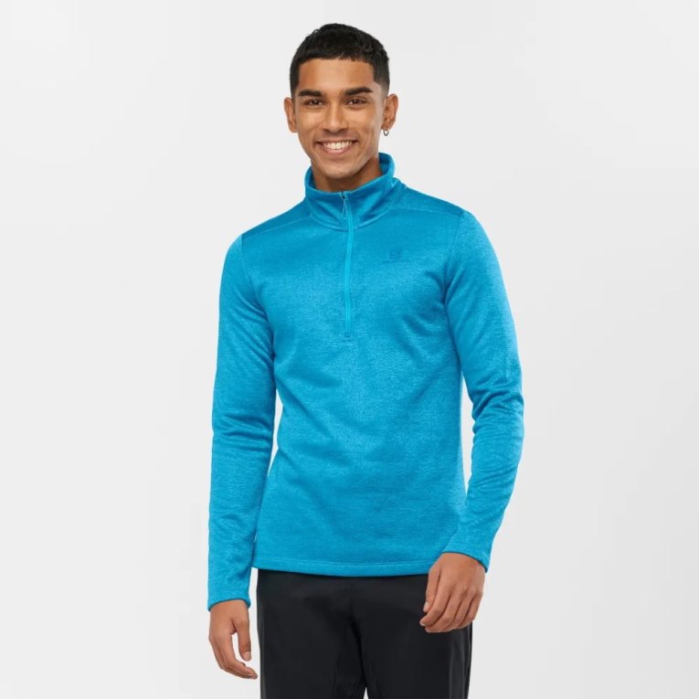 Salomon Essential Lightwarm Seamless Half Zip Men\'s Sweatshirt Blue | 167-SAYLEI