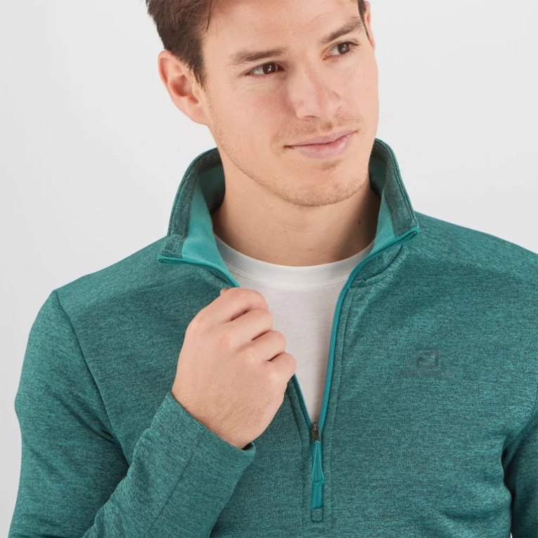 Salomon Essential Lightwarm Seamless Half Zip Men's Sweatshirt Turquoise | 346-KIEVAC