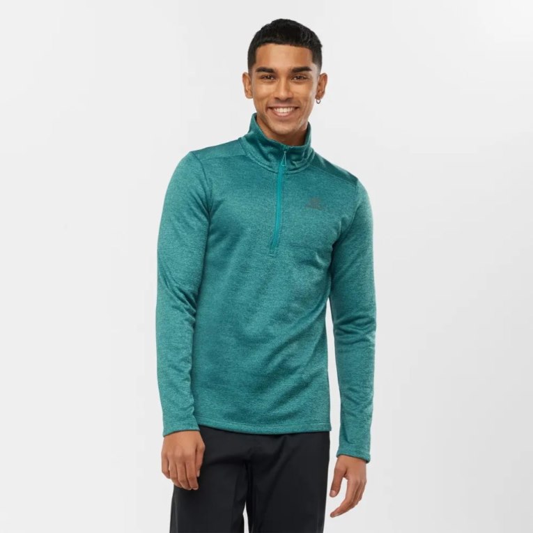 Salomon Essential Lightwarm Seamless Half Zip Men\'s Sweatshirt Turquoise | 346-KIEVAC