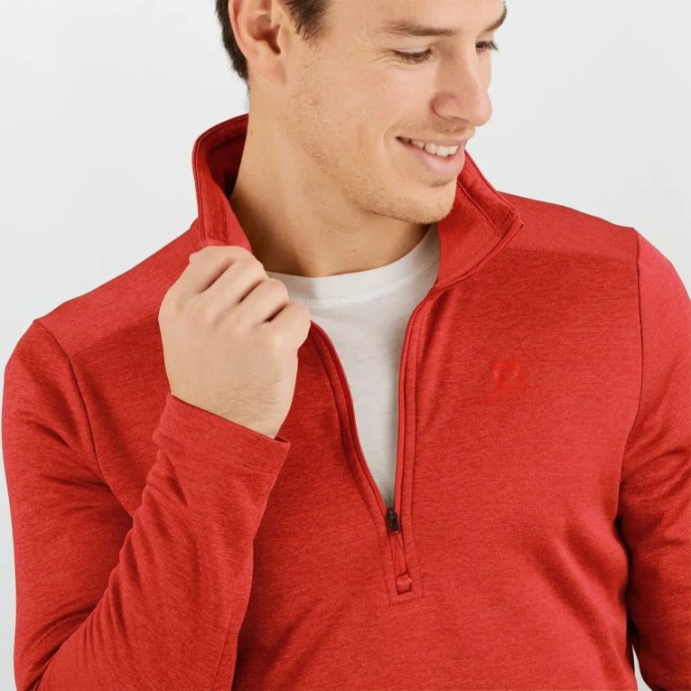 Salomon Essential Lightwarm Seamless Half Zip Men's Sweatshirt Red | 564-ONLQJC